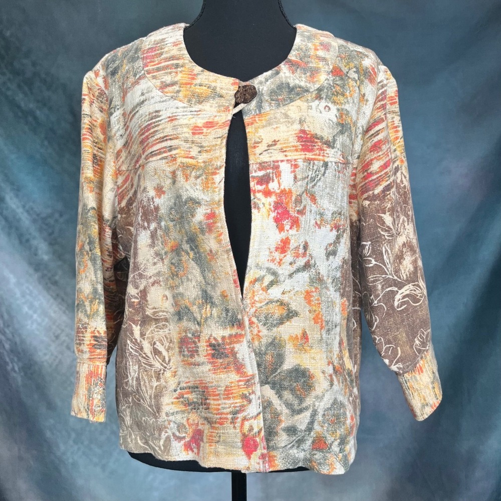 Coldwater Creek Women's Petite XL Textured Print Open Front Cardigan Jacket‎